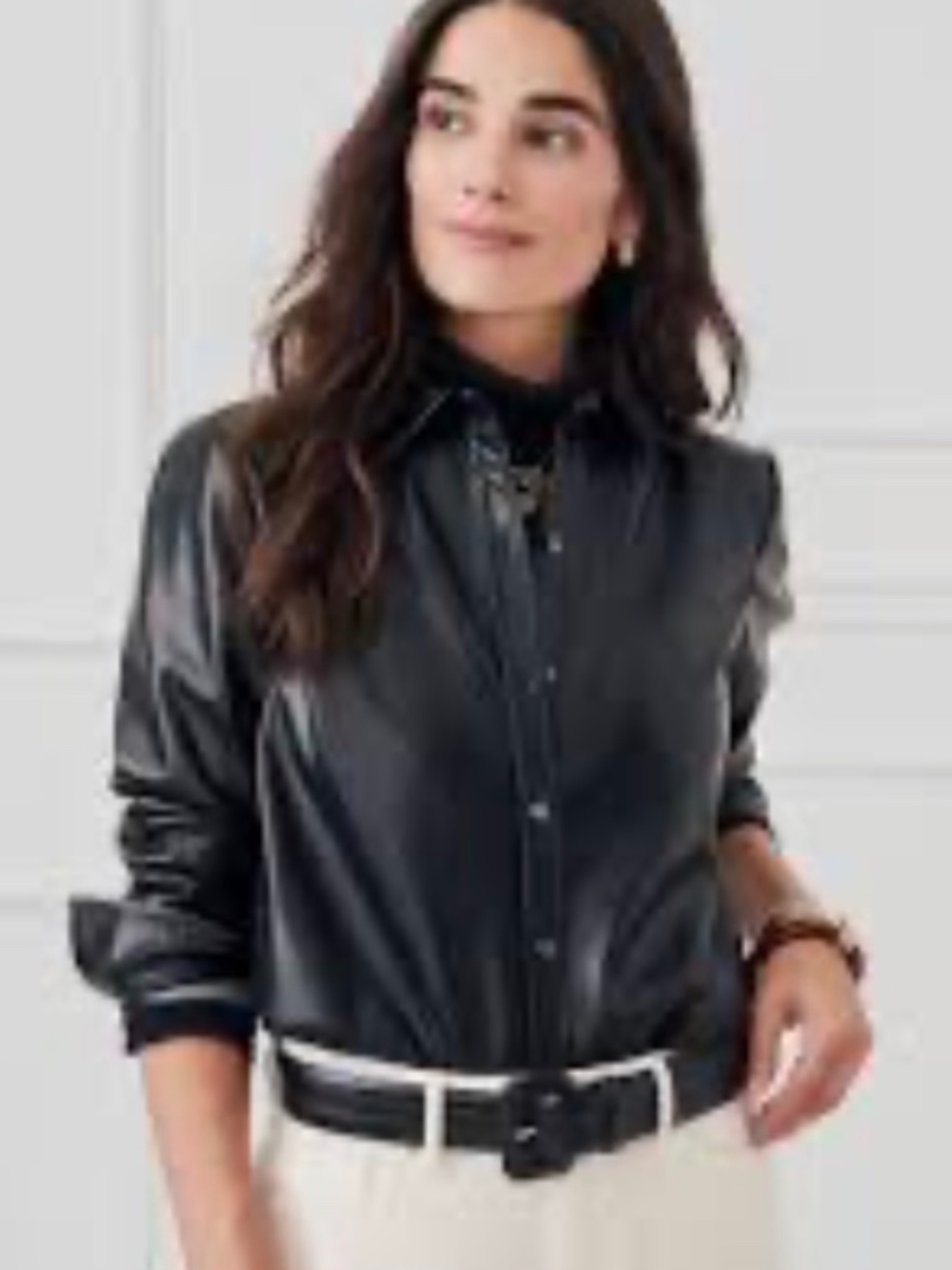 J.McLaughlin Denver Vegan Leather Button Front Shirt Black S
